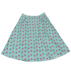 J Crew Factory Floral Poplin Pleated Midi Skirt XXL 2XL Mint Pink Coastal Grandm